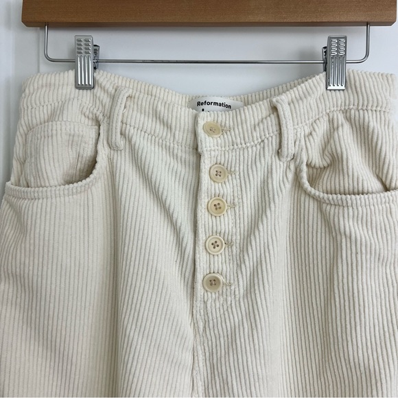 Reformation Cynthia Button Fly High Rise Straight Corduroy Pants Cream Size 28 - Picture 4 of 12